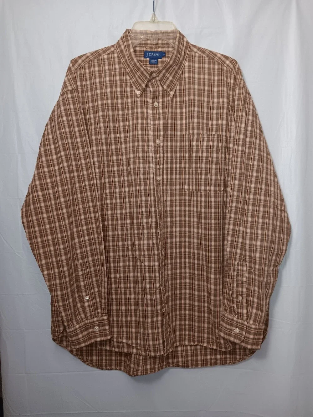 J. Crew Brown and Cream Plaid Button-Down Cotton Shirt